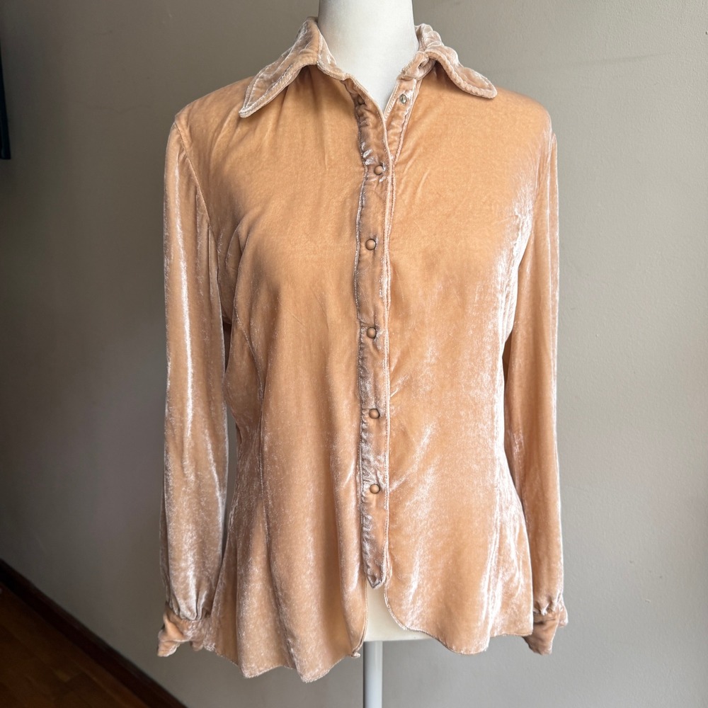 Ryan Michael Silk Blend Velvet Button Front Shirt Pink Tan Small Excellent